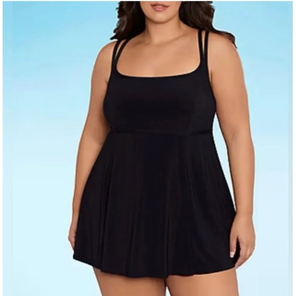 Sonnet Shores Black Swim Dress One Piece Swimsuit Bathing Suit  Beach Sz 16